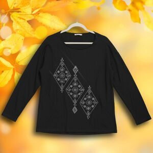 Size Large (?) Jeweled Stretchy Black Shirt